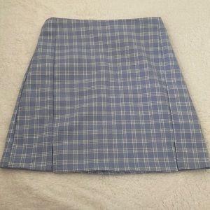 blue and white plaid mini skirt from shein